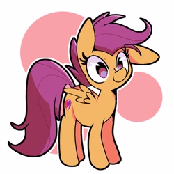 Size: 2500x2500 | Tagged: safe, artist:kindakismet, derpibooru import, scootaloo, pegasus, pony, abstract background, cute, cutealoo, ear down, female, filly, high res, older, older scootaloo, smiling, solo