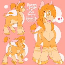 Size: 2000x2000 | Tagged: safe, artist:onecoolmule, derpibooru import, oc, oc:harmony song, hybrid, mule, alternate hairstyle, female, frog (hoof), happy, jenny, lifted leg, long mane, mare, open mouth, parted mane, raised tail, reference sheet, sassy, solo, striped legs, tail, underhoof