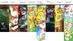 Size: 1600x908 | Tagged: safe, artist:erichestnut, derpibooru import, oc, oc:ferrin winds, oc:gladious cloud, oc:jasmine sweetcup, alicorn, pegasus, alicorn oc, cover art, flower, flower in hair, horn, letter, wings