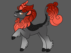 Size: 2800x2100 | Tagged: safe, artist:loryska, derpibooru import, oc, hybrid, gray background, interspecies offspring, kirin hybrid, offspring, parent:autumn blaze, parent:king sombra, simple background, solo