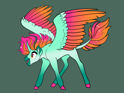 Size: 2800x2100 | Tagged: safe, artist:loryska, derpibooru import, oc, alicorn, green background, male, offspring, parent:derpy hooves, parent:king sombra, simple background, solo, stallion, two toned wings, wings