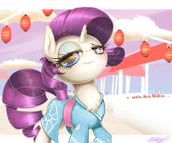 Size: 1150x950 | Tagged: safe, artist:phoenixrk49, derpibooru import, rarity, pony, unicorn, clothes, japan, lantern, yukata