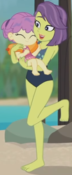 Size: 642x1563 | Tagged: safe, derpibooru import, screencap, victoria, water lily (equestria girls), equestria girls, equestria girls series, turf war, barefoot, clothes, cropped, feet, female, mother and child, mother and daughter, parent and child, swimsuit