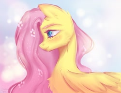 Size: 1280x985 | Tagged: safe, artist:zefirka, derpibooru import, fluttershy, pegasus, pony, blushing, solo