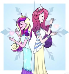 Size: 1149x1236 | Tagged: safe, artist:elioo, derpibooru import, idw, princess amore, princess cadance, equestria girls, duo, duo female, equestria girls-ified, female, heart