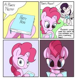 Size: 2008x2031 | Tagged: safe, artist:vultraz, derpibooru import, pinkie pie, rarity, alicorn, earth pony, pony, /mlp/, comic, death note, drawthread, ponified, raricorn