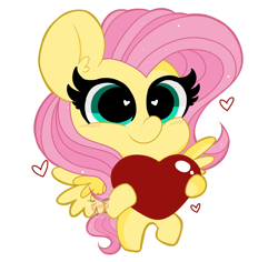 Size: 2048x1931 | Tagged: safe, artist:kittyrosie, derpibooru import, fluttershy, pegasus, pony, blushing, chibi, cute, female, heart, heart eyes, holding, looking at you, mare, shyabetes, simple background, smiling, solo, spread wings, white background, wingding eyes, wings
