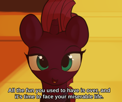 Size: 1240x1037 | Tagged: safe, anonymous artist, derpibooru import, tempest shadow, pony, unicorn, /mlp/, anime, bust, caption, cute, dialogue, drawthread, ponified, portrait, solo, watamote