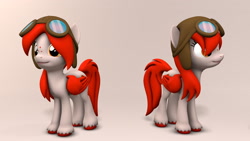 Size: 1920x1080 | Tagged: safe, artist:whiteskypony, derpibooru import, oc, oc:scarlet, pegasus, pony, 3d, aviator goggles, aviator hat, colored wings, female, goggles, hat, mare, solo, wings