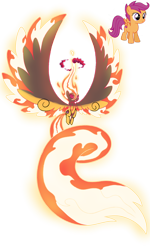 Size: 1280x2134 | Tagged: safe, artist:blingcity, derpibooru import, scootaloo, crossover, dynamax, fire, gigantamax, glowing eyes, macro, pokemon sword and shield, pokémon, scootaloo can fly, simple background, solo, tail, transparent background, vector