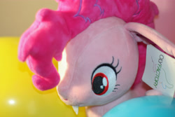 Size: 5184x3456 | Tagged: safe, derpibooru import, pinkie pie, bat pony, earth pony, pony, balloon, bat ponified, pinkiebat, plushie, race swap, solo, toy