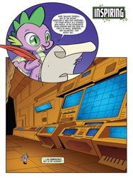 Size: 768x1024 | Tagged: safe, artist:tonyfleecs, derpibooru import, idw, spike, dragon, spoiler:comic, spoiler:friendship in disguise, spoiler:friendship in disguise02, computer, preview, spaceship