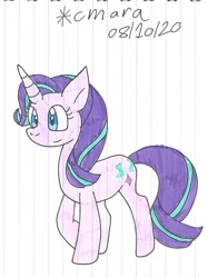 Size: 893x1197 | Tagged: safe, artist:cmara, derpibooru import, starlight glimmer, pony, unicorn, female, lined paper, mare, raised hoof, simple background, solo, traditional art, white background