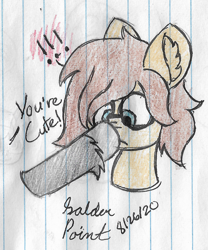 Size: 1484x1784 | Tagged: safe, artist:mlplayer dudez, derpibooru import, oc, oc only, oc:heartbreak, oc:solder point, earth pony, pony, boop, bust, colored, cute, duo, ear fluff, hoof fluff, lined paper, nose wrinkle, noseboop, offscreen character, signature, traditional art