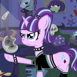 Size: 800x800 | Tagged: safe, artist:katya, derpibooru import, starlight glimmer, pony, unicorn, edgelight glimmer, guitar, musical instrument, past, ponytail, room, starlight's room, teenage glimmer, teenager