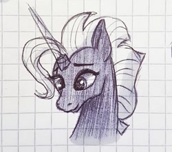 Size: 1053x932 | Tagged: safe, artist:galaxy.in.mind, derpibooru import, tempest shadow, pony, unicorn, broken horn, bust, eye scar, female, graph paper, horn, mare, prosthetic horn, prosthetics, scar, solo, traditional art