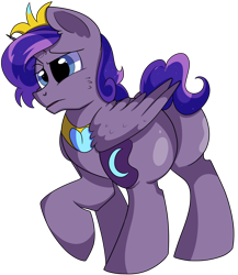 Size: 4900x5650 | Tagged: safe, artist:rainbowtashie, derpibooru import, princess cadance, princess luna, oc, oc:princess luminescent love, alicorn, pony, butt, commissioner:bigonionbean, confused, cutie mark, flank, fusion, fusion:princess luminescent love, jewelry, male, plot, rule 63, simple background, stallion, thicc ass, transparent background, writer:bigonionbean