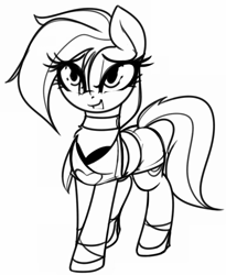 Size: 4424x5400 | Tagged: safe, artist:jetwave, derpibooru import, oc, oc only, oc:dala vault, earth pony, pony, choker, clothes, female, heart, mare, monochrome, shoes, shorts, simple background, solo, white background
