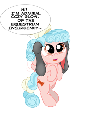 Size: 1885x2666 | Tagged: safe, artist:stormythetrooper, derpibooru import, cozy glow, pegasus, pony, bunny ears, cute, dialogue, female, filly, simple background, solo, speech bubble, talking, transparent background