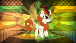 Size: 3840x2160 | Tagged: safe, artist:laszlvfx, artist:nstone53, derpibooru import, edit, autumn blaze, kirin, sounds of silence, cute, female, high res, smiling, solo, wallpaper, wallpaper edit