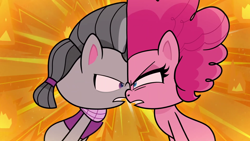 Size: 1920x1080 | Tagged: safe, derpibooru import, screencap, octavio pie, pinkie pie, earth pony, pony, my little pony: pony life, pie vs. pie, spoiler:my little pony: pony life, brother and sister, face to face, faceoff, female, male, siblings