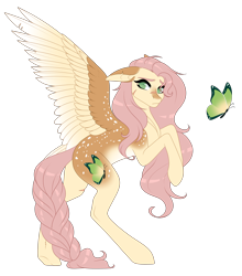 Size: 2480x2820 | Tagged: safe, alternate version, artist:ohhoneybee, derpibooru import, fluttershy, pegasus, pony, dappled, female, looking at you, mare, profile, rearing, redesign, scar, side view, simple background, solo, transparent background