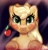 Size: 1280x1332 | Tagged: safe, artist:...macabre..., artist:1alberich1, derpibooru import, applejack, earth pony, pony, g4, against glass, apple, blushing, ear blush, female, floating heart, food, fourth wall, freckles, frog (hoof), glass, heart, kissy face, looking at you, solo, underhoof