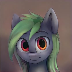 Size: 1024x1024 | Tagged: safe, artist:thisponydoesnotexist, derpibooru import, earth pony, ambiguous gender, green mane, looking at you, neural network, smiling
