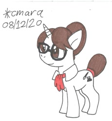 Size: 827x899 | Tagged: safe, artist:cmara, derpibooru import, raven, pony, unicorn, female, glasses, mare, simple background, solo, traditional art, white background