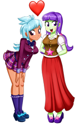 Size: 1017x1680 | Tagged: safe, artist:the-butch-x, derpibooru import, edit, frosty orange, starlight, equestria girls, equestria girls series, background human, clothes, crystal prep academy uniform, cute, female, frostylight, hands behind back, heart, kneesocks, long skirt, looking at you, pleated skirt, school uniform, shipping, simple background, skirt, smiling, socks, transparent background
