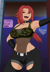 Size: 2800x4000 | Tagged: safe, artist:ponyecho, derpibooru import, oc, oc only, oc:nell clearfield, human, absurd resolution, backstage, clothes, collar, humanized, open mouth, pony coloring, shorts, solo