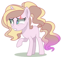Size: 1280x1135 | Tagged: safe, artist:venomous-cookietwt, derpibooru import, oc, oc only, pony, unicorn, adoptable, blank flank, eye scar, female, gritted teeth, magical lesbian spawn, mare, multicolored hair, offspring, parent:luster dawn, parent:potion nova, parents:lusternova, raised hoof, scar, simple background, solo, transparent background