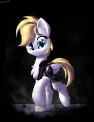 Size: 2300x3000 | Tagged: safe, artist:shido-tara, derpibooru import, oc, oc:libra zodiac, pegasus, fallout equestria, fallout equestria: project horizons, clothes, fanfic art, looking at you, pegasus oc, simple background, wings