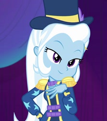 Size: 958x1080 | Tagged: safe, derpibooru import, screencap, trixie, equestria girls, spring breakdown, bedroom eyes, cute, diatrixes, female, hat, magician, magician outfit, solo, top hat