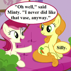 Size: 576x576 | Tagged: safe, derpibooru import, edit, edited screencap, screencap, roseluck, applejack's "day" off, cropped, cute, cuteluck, cutie top, dialogue, implied minty, noodle incident, oh minty minty minty, ponyville spa, speech bubble