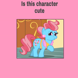 Size: 894x894 | Tagged: safe, derpibooru import, edit, edited screencap, screencap, cup cake, earth pony, pony, 1000 hours in ms paint, chiffon swirl, female, is this character cute, looking at you, mare, meme, raised hoof, smiling, solo