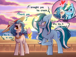 Size: 1600x1200 | Tagged: safe, artist:cloud-fly, derpibooru import, oc, oc only, oc:sapphire twinkle, pony, unicorn, female, food, ice cream, kissing, magic, mare