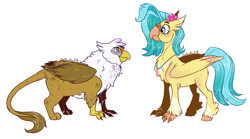 Size: 1500x831 | Tagged: safe, artist:owlcoholik, derpibooru import, gilda, princess skystar, classical hippogriff, griffon, hippogriff, my little pony: the movie, simple background, size difference, white background
