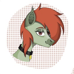 Size: 1080x1080 | Tagged: safe, artist:justgrunberg, derpibooru import, oc, oc:squeak, bat pony, collar, head