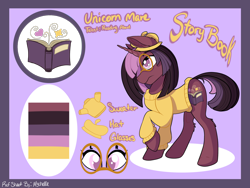 Size: 2224x1668 | Tagged: safe, artist:mychelle, derpibooru import, oc, oc:story book, pony, unicorn, clothes, female, mare, reference sheet, solo, sweater