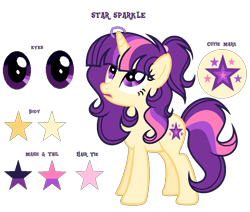 Size: 1019x865 | Tagged: safe, artist:starstrucksentry, derpibooru import, oc, oc:star sparkle, pony, unicorn, female, mare, offspring, parent:flash sentry, parent:twilight sparkle, parents:flashlight, reference sheet, simple background, solo, transparent background