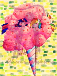 Size: 594x800 | Tagged: safe, artist:akemishikima, artist:shikimaakemi, derpibooru import, rainbow dash, twilight sparkle, twilight sparkle (alicorn), alicorn, pegasus, pony, cotton candy, female, lesbian, my little squishy, shipping, twidash