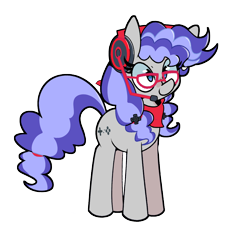 Size: 2500x2333 | Tagged: safe, artist:kindakismet, derpibooru import, oc, oc only, oc:cinnabyte, earth pony, pony, bandana, clothes, commission, curly hair, female, glasses, headphones, mare, simple background, solo, transparent background