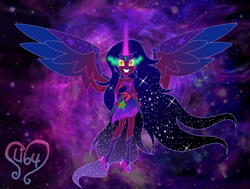 Size: 3310x2499 | Tagged: safe, artist:lumi-infinite64, derpibooru import, oc, equestria girls, colored wings, corrupted, evil, evil form, evil grin, gradient mane, gradient wings, grin, smiling, solo, wings