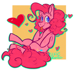 Size: 1280x1200 | Tagged: safe, artist:cutestknife, derpibooru import, pinkie pie, earth pony, pony, :p, colored pupils, cute, diapinkes, female, heart, mare, silly, sitting, solo, tail stand, tongue out