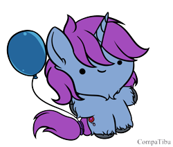 Size: 1407x1193 | Tagged: safe, artist:compatibu, derpibooru import, part of a set, oc, oc only, oc:mobian, unicorn, balloon, commission, cute, male, simple background, smol, solo, transparent background, unshorn fetlocks, ych result