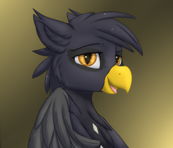 Size: 3500x3000 | Tagged: safe, artist:snowstormbat, derpibooru import, oc, griffon, bust, feather, gradient background, griffon oc, looking at you, male, portrait, smiling, solo, wings