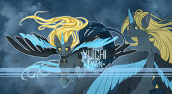 Size: 1496x827 | Tagged: safe, artist:yuichi-tyan, derpibooru import, oc, anthro, pegasus, pony, adoptable, adopted, adopts, auction, blue background, golden eyes, magic, sale, simple background, solo, space, wings