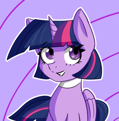 Size: 1978x2013 | Tagged: safe, artist:artiks, derpibooru import, twilight sparkle, twilight sparkle (alicorn), alicorn, collar, female, mare, simple background, smiling, solo