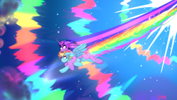 Size: 3840x2160 | Tagged: safe, artist:aaa-its-spook, derpibooru import, rainbow dash, twilight sparkle, alicorn, pegasus, pony, cloud, female, flying, lesbian, night, shipping, sonic rainboom, stars, twidash